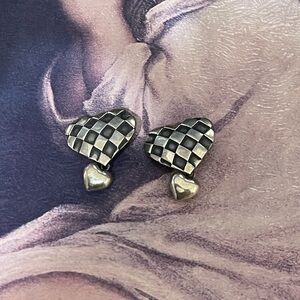 Carol Henry Designs vintage checkered Heart Earrings in Silver